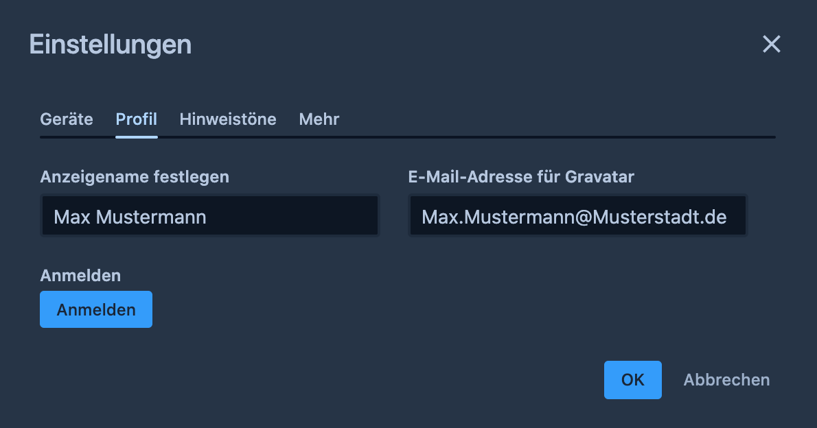 Profil Einstellungen