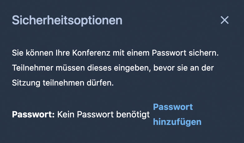 Sicherheitsoptionen - Passwort vergeben